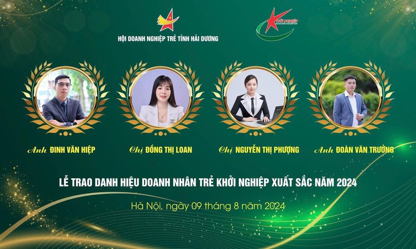 Chúc mừng Doanh nghiệp hội viên Hội Doanh nghiệp trẻ Hải Dương đã xuất sắc đạt danh hiệu Doanh nhân trẻ khởi nghiệp xuất sắc năm 2024